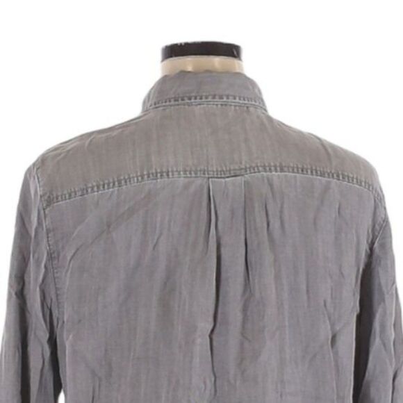 Chico's Gray Stone Wash Shirt Long Tab Sleeve Collared Button Down Tencel Sz 3 - Picture 6 of 9